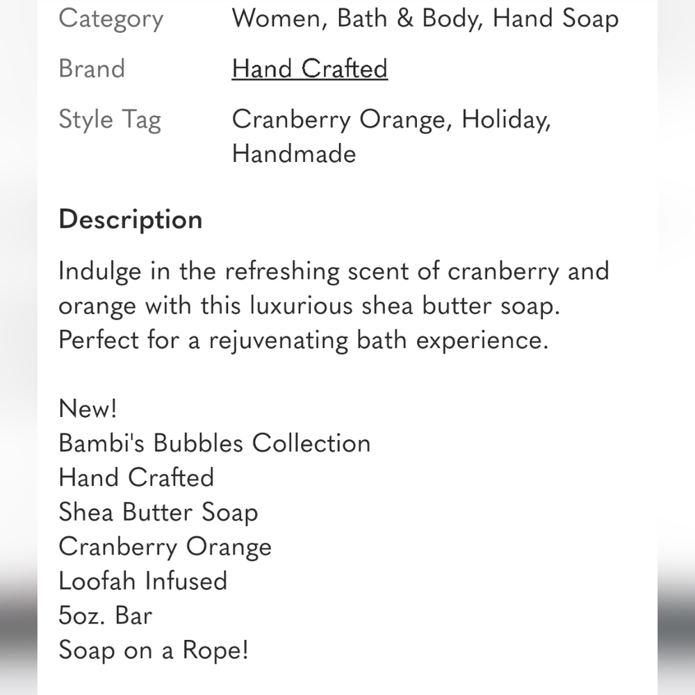 Hand Crafted Cranberry Orange Novelty Shea Butter Soap 5oz - Picture 6 of 6